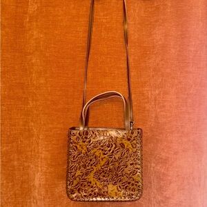 Vintage Floral Embossed Crossbody Leather Bag